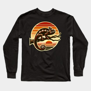 Chameleon on a tree branch with sunset Long Sleeve T-Shirt